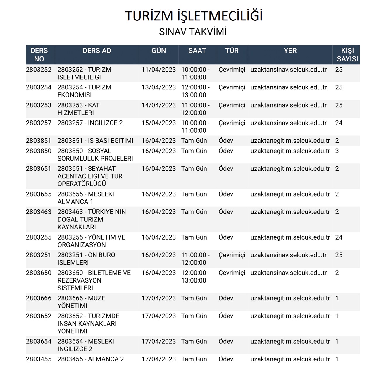 Ara Sınav Takvimi